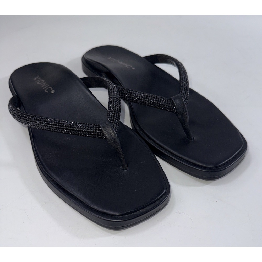 Vionic  Womens Vista Shine Black shimmery flip flops size 6.5